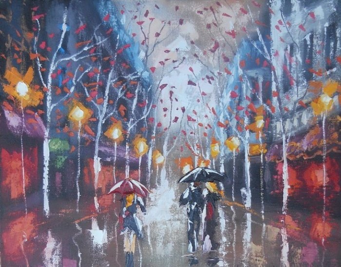 avenue in the rain, Painting Vučković Jasmina