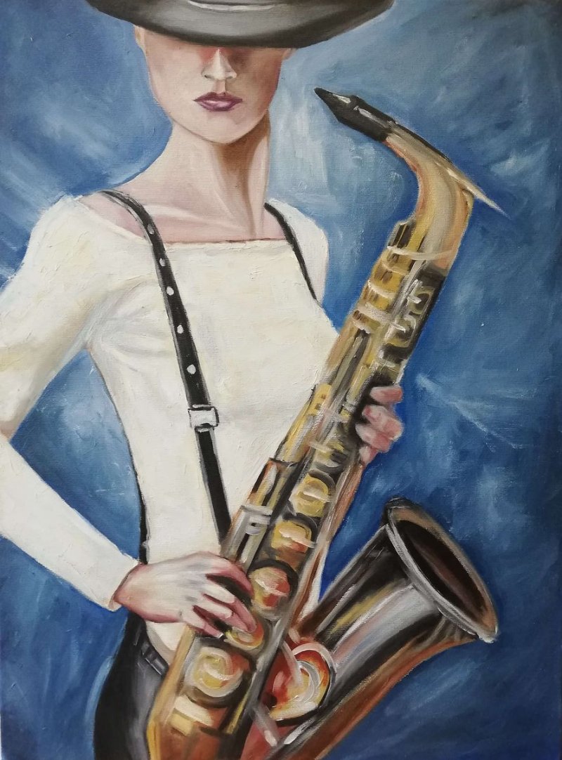 the girl with the saxophone, Painting Vučković Jasmina