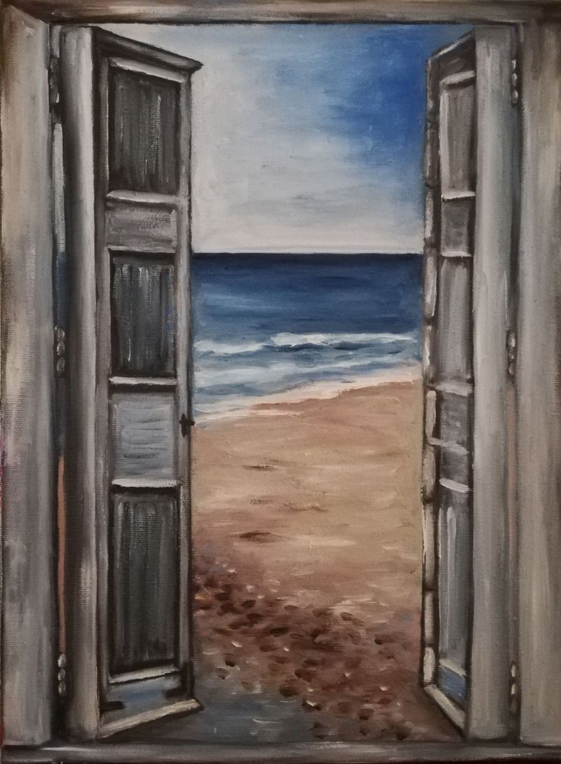view through the open door, Painting Vučković Jasmina