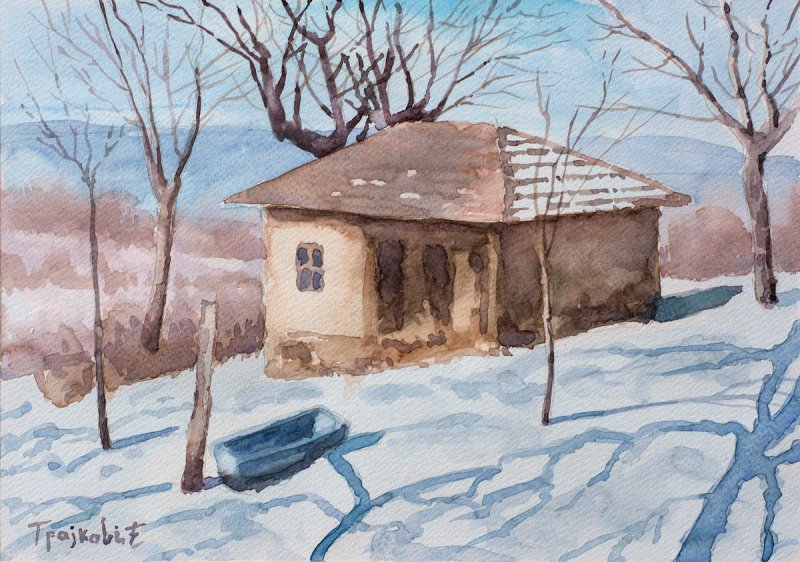 Cottage on the Hill, Painting Trajković Dejan