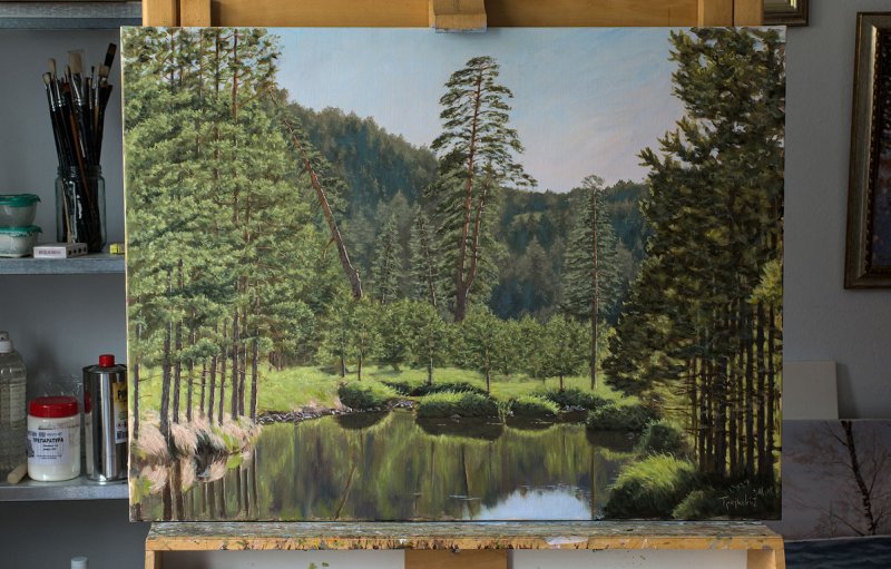 Pond Between Pines, Painting Trajković Dejan