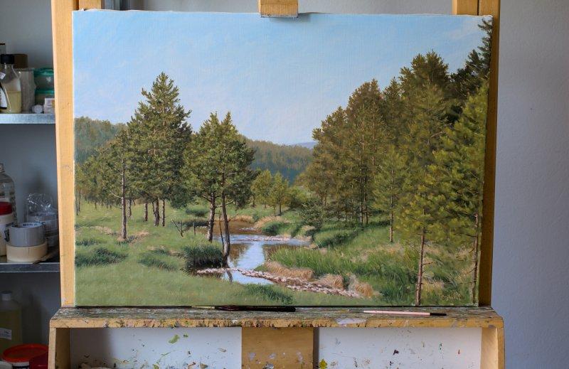 Pines and Mountain Stream, Painting Trajković Dejan