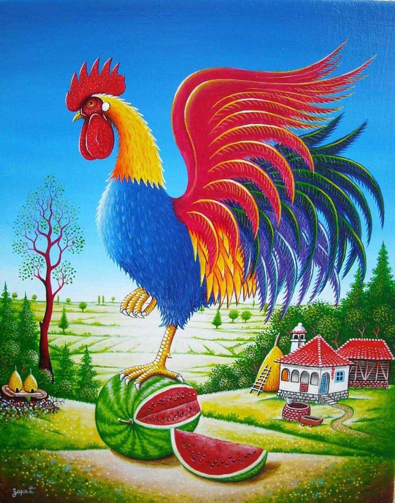 Rooster melon, Painting Zarić Zoran