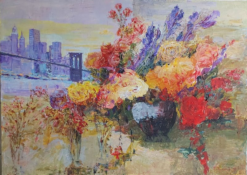 `New York and flowers`, Painting Paunović Slobodan
