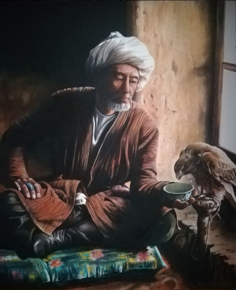 Old Man and a Hawk, Painting Kamberović Udait