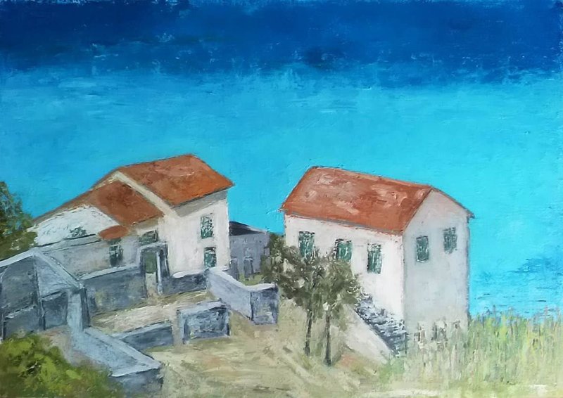 Village at Samos Island, Painting Pajkovic Sloba