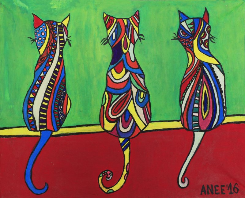 TRES GATOS, MUCHACHOS, Painting Anee_artist