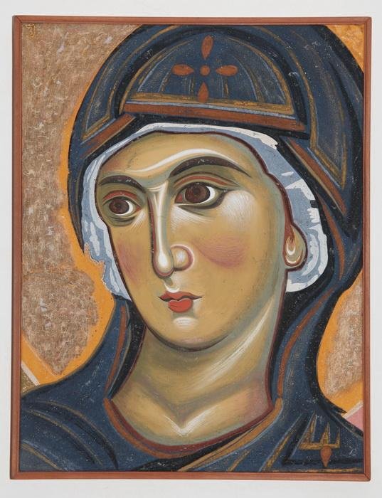 Serbia, Mileseva , Annunciation, detail- The Virgin, copy of the fresco, Painting Jovanovic B. Zoran