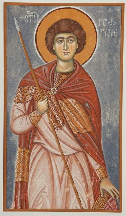 Serbia, Sopocani, The Saint George, detail, copy of the fresco, Painting Jovanovic B. Zoran