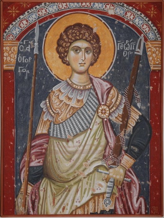 Staro Nagoricino, Saint George, detail,copy of fresco, Painting Jovanovic B. Zoran