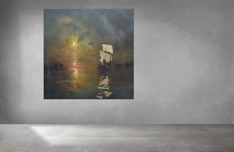 ` Harbor of destroyed dreams - Emerald Night` , Painting Grozdanovski Ivan