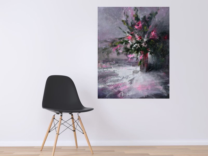 ` Vase of pink flowers` , Painting Grozdanovski Ivan