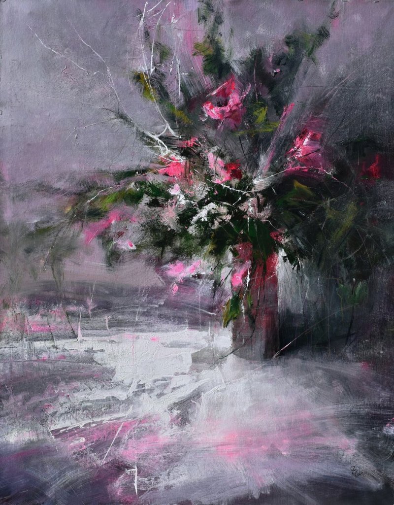 ` Vase of pink flowers` , Painting Grozdanovski Ivan