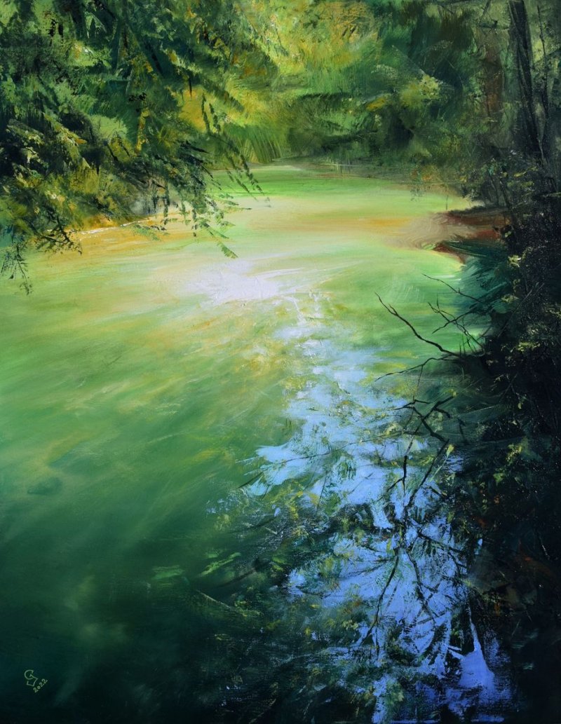 ` Light Green Reflection`, Painting Grozdanovski Ivan
