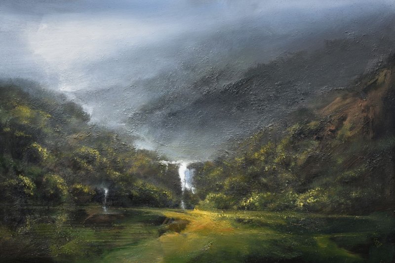 ` The secret of the green valley - The way of waterfall` , Painting Grozdanovski Ivan