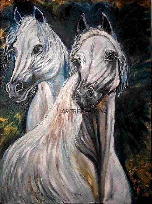 white horses, Painting Anica Mladenovic