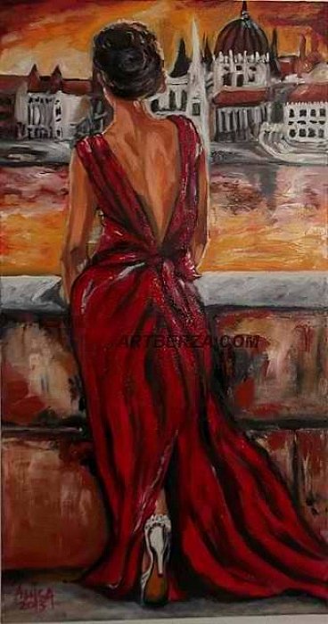 Ledy in red, Painting Anica Mladenovic