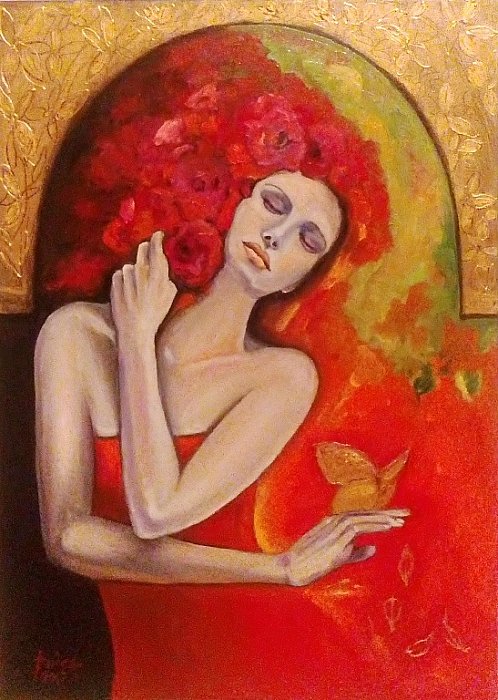 golden butterfly, Painting Anica Mladenovic