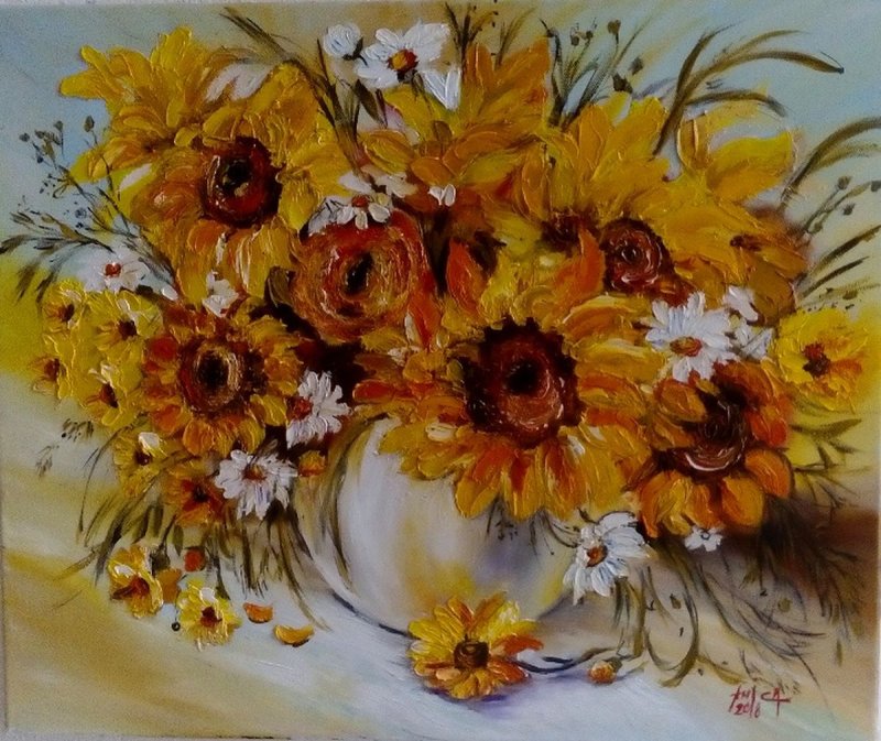 Sunflowers in vase, Painting Anica Mladenovic