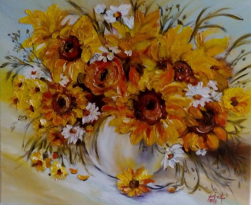 Sunflowers in vase, Painting Anica Mladenovic