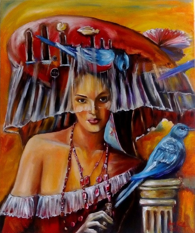 blue bird, Painting Anica Mladenovic
