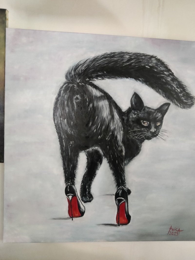 Black cat, Painting Anica Mladenovic