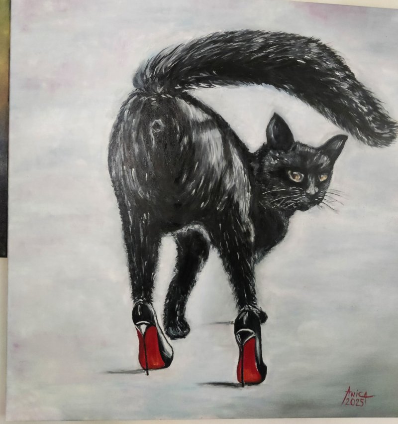 Black cat, Painting Anica Mladenovic