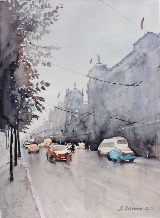 Streets of Belgrade 3 - Kneza milosa, Painting Momir Maksimovic