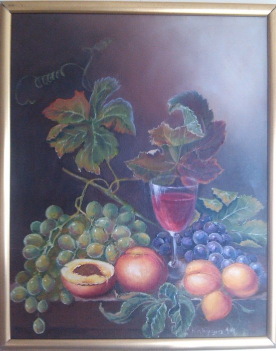 Still life with glass of wine, Painting Mićunović Kaćuša