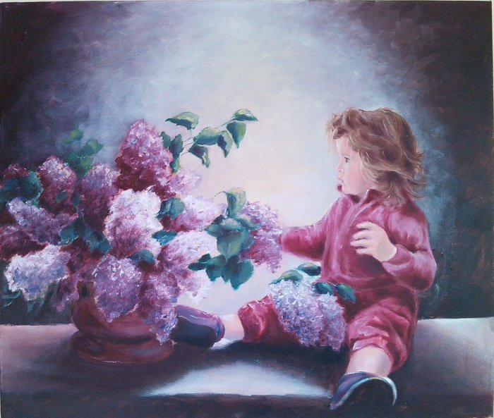 Girl with lilac, Painting Mićunović Kaćuša
