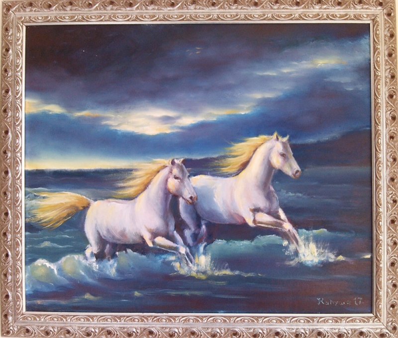 White horses, Painting Mićunović Kaćuša