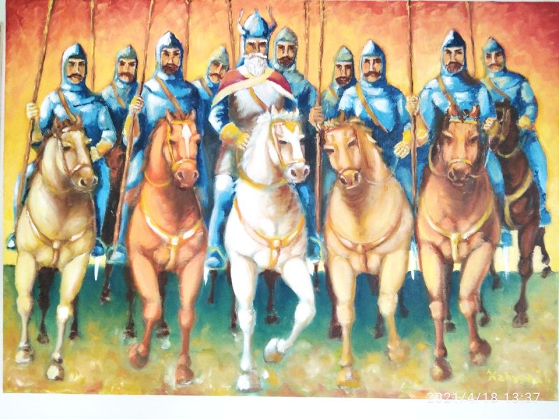 Jug Bogdan and nine Jugovica are going to battle in Kosovo, Painting Mićunović Kaćuša