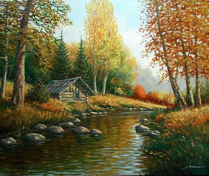 Shack by the river, Painting Borko Šainović
