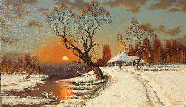 The winter sunset, Painting Borko Šainović