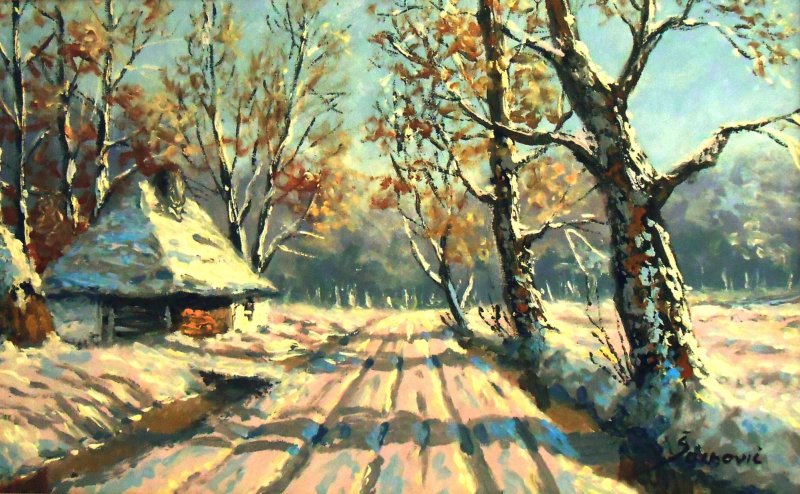 Snowed road, Painting Borko Šainović