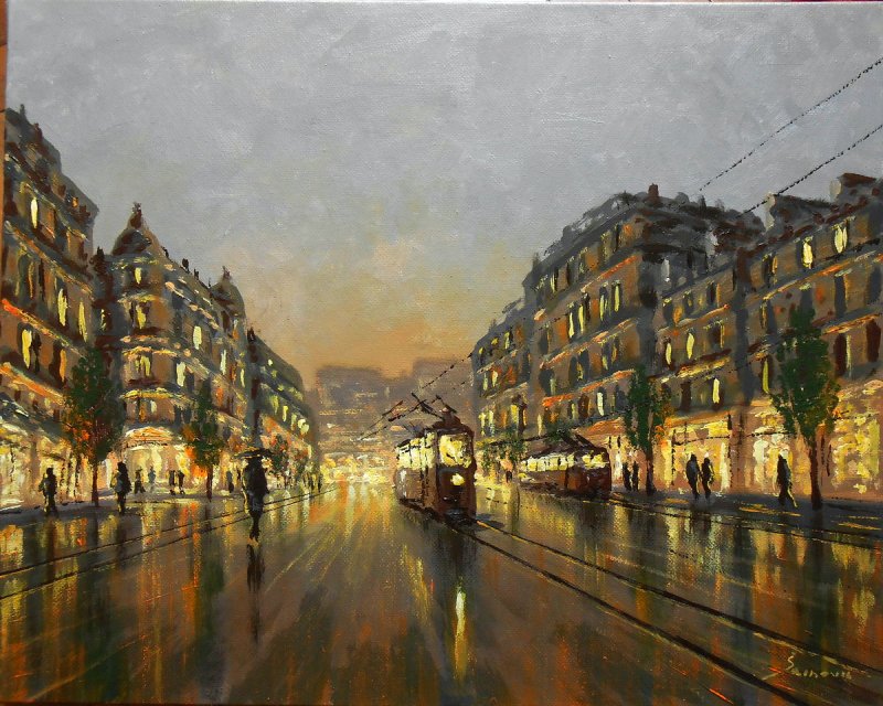 Rainy boulevard, Painting Borko Šainović