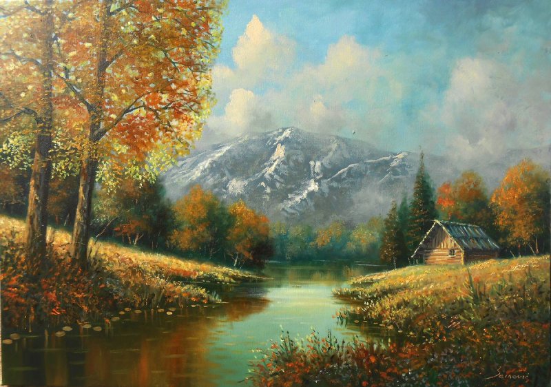 Landscape with mountain, Painting Borko Šainović