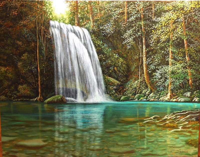 Forest waterfall, Painting Borko Šainović