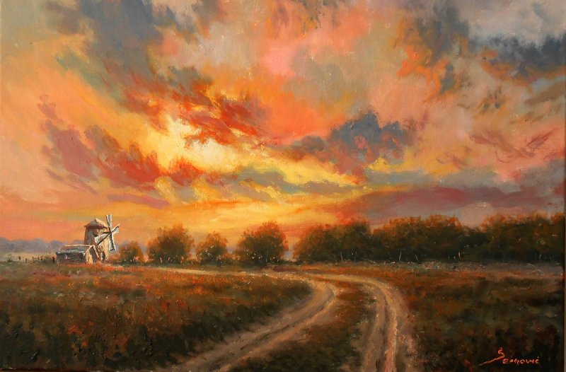 Road to the windmill, Painting Borko Šainović