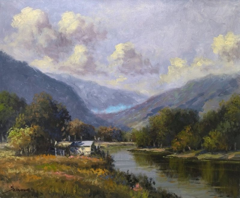 Landscape with the river, Painting Borko Šainović