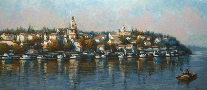 Belgrade - Zemun from Dunav river, Painting Borko Šainović