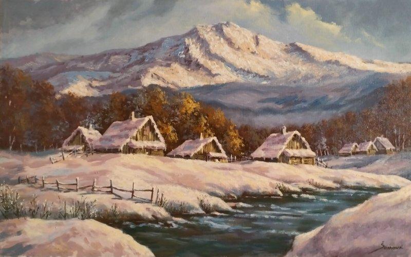 Snowed village II, Painting Borko Šainović