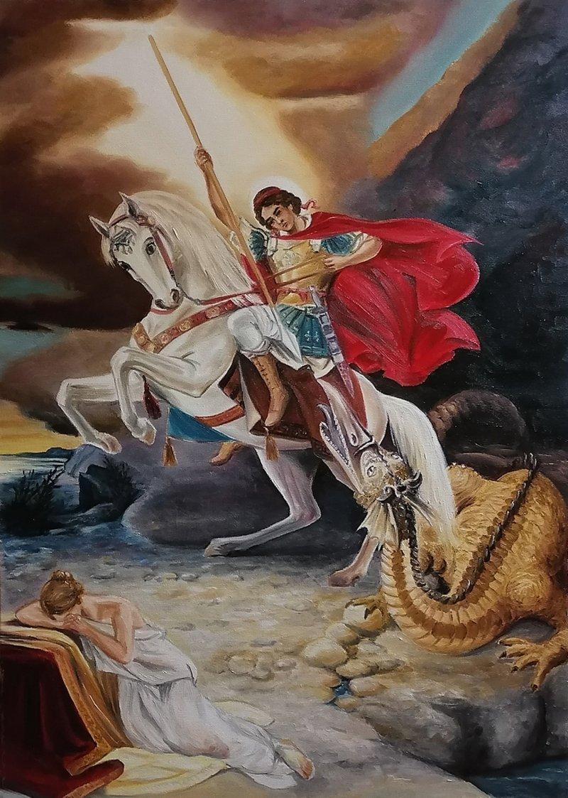 Saint George killing the Dragon, Painting Samardzija Olivera Olja