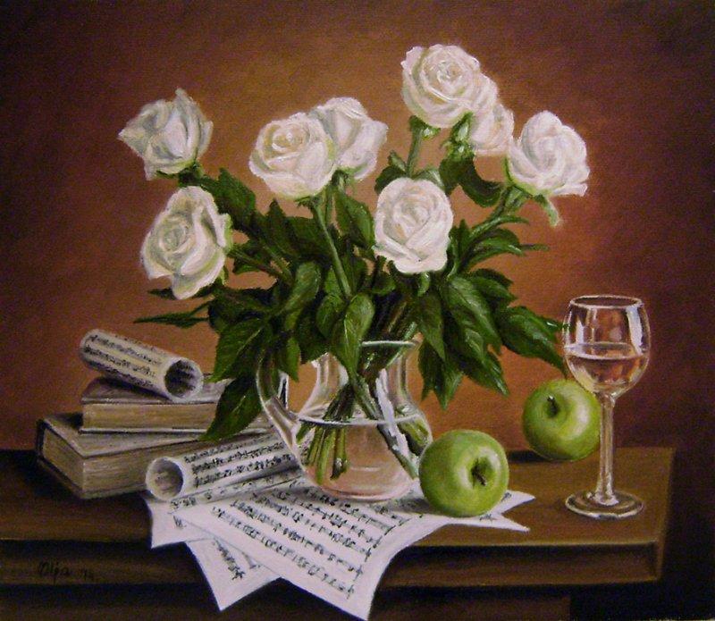 Roses and apples, Painting Samardzija Olivera Olja