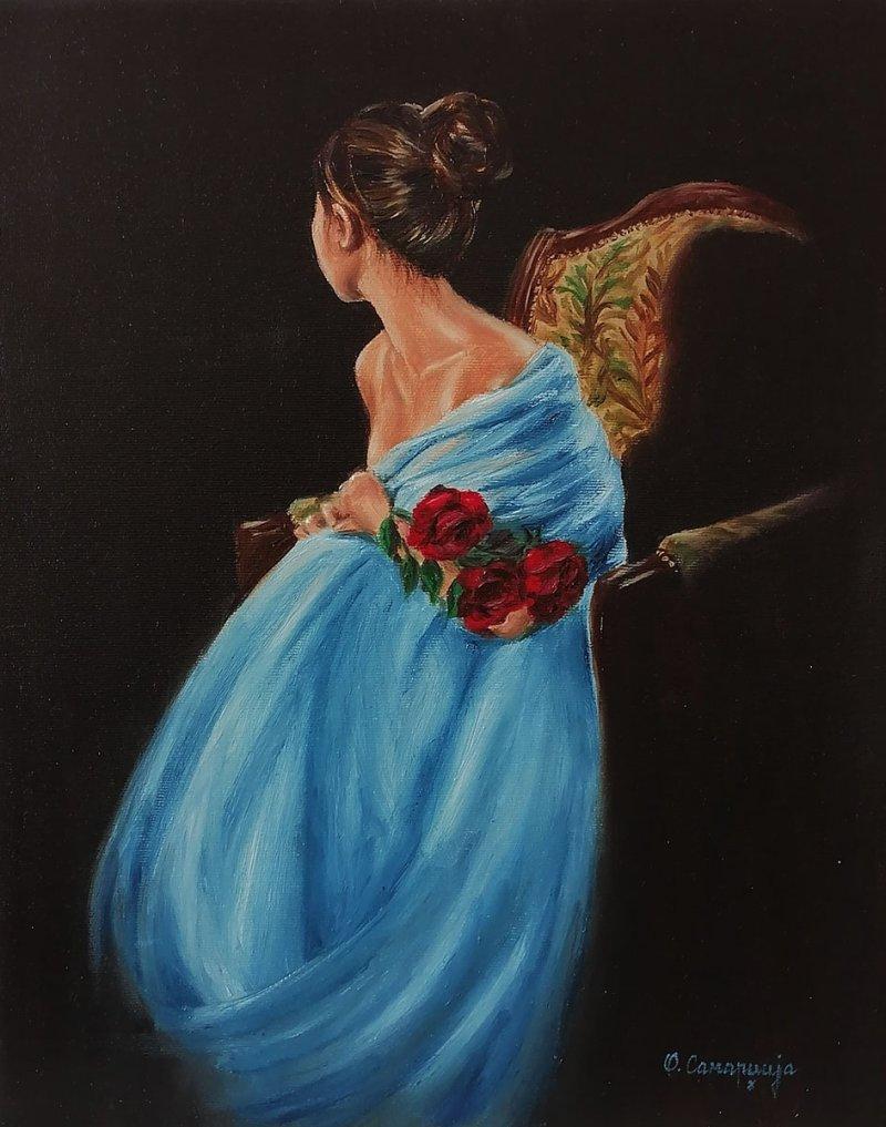Girl with roses, Painting Samardzija Olivera Olja