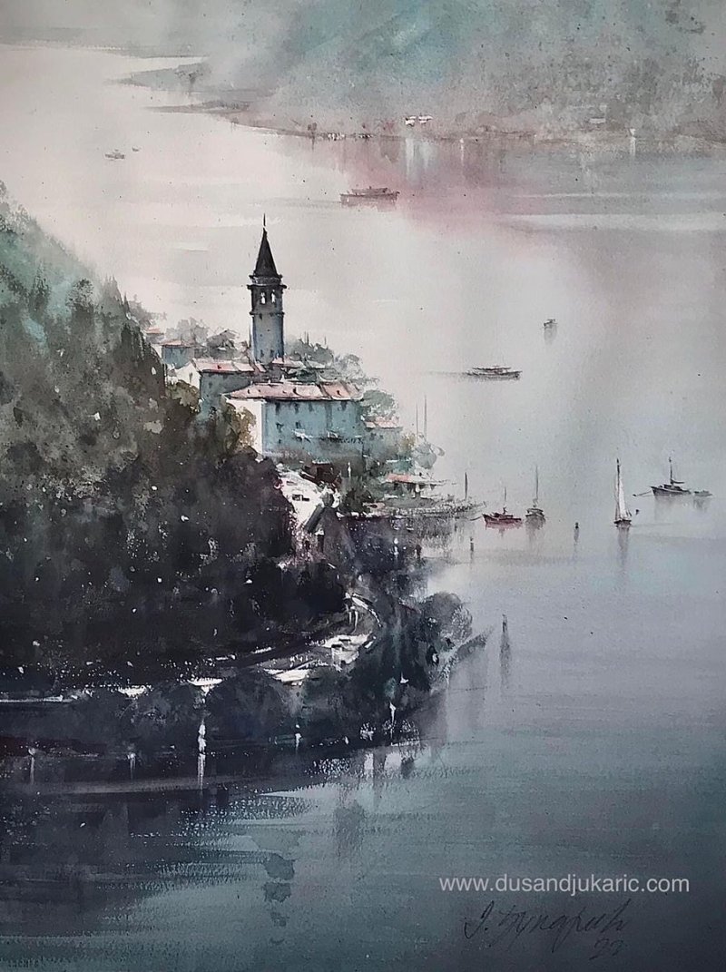 Morning in Perast, Painting Djukaric Dusan