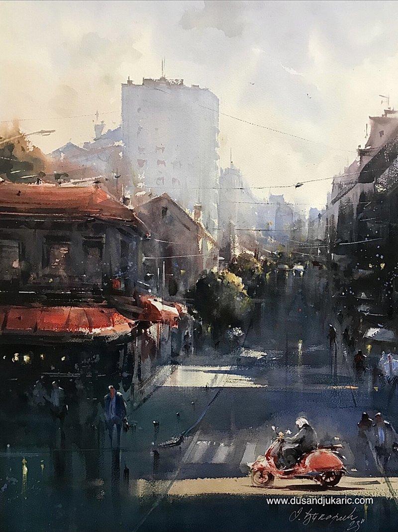 A view through the Balkan street, Painting Djukaric Dusan