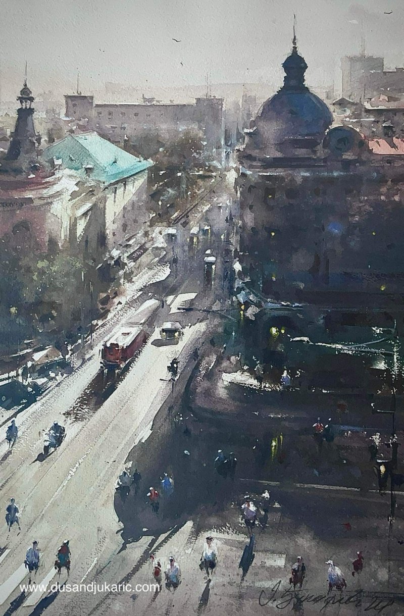 In the afternoon in Resavska street, Painting Djukaric Dusan