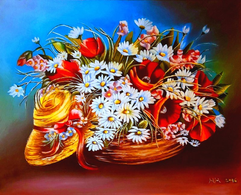 Flower  in basket, Painting Marija Mitrovic