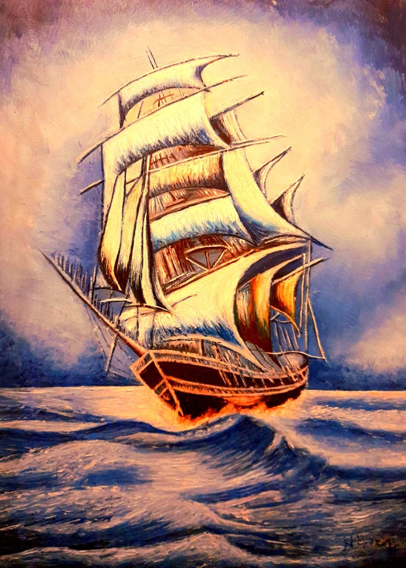 Ship on sea, Painting Marija Mitrovic